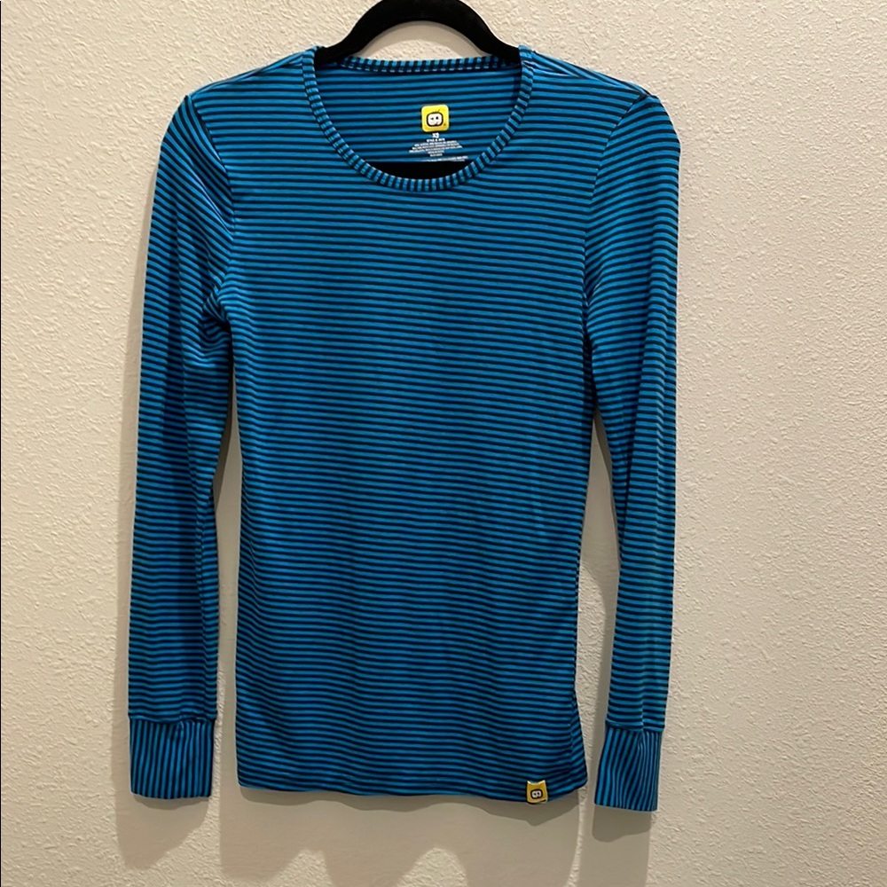 Ribbed Blue and Black Fitted Long Sleeve Tee